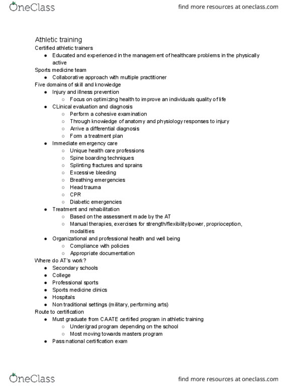 KIN 131 Lecture Notes - Lecture 8: Athletic Training, Sports Medicine, Differential Diagnosis thumbnail