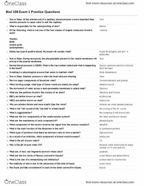 BIOL108 Study Guide - Fall 2018, Midterm - Semipermeable Membrane ...