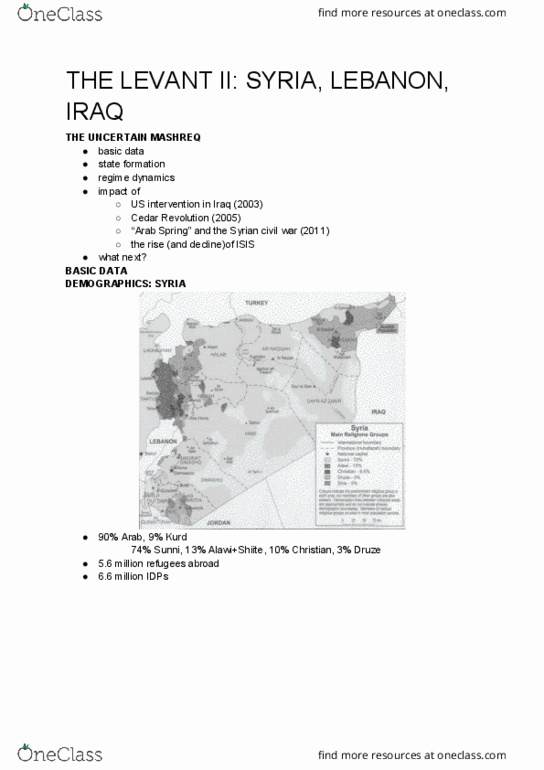 POLI 340 Lecture Notes - Lecture 13: Syrian Civil War, Cedar Revolution, Arab Spring thumbnail