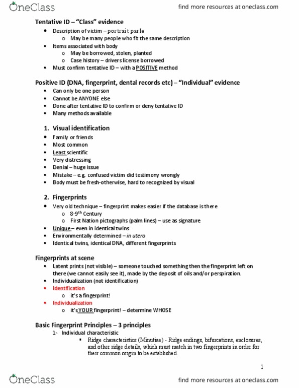 CRIM 355 Lecture Notes - Lecture 4: Minutiae, Hair, Genetic Code thumbnail