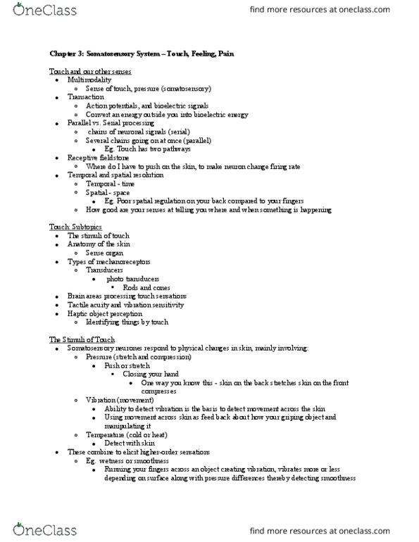 PSY 3108 Lecture Notes - Lecture 3: Fieldstone, Mechanoreceptor, Parallel Computing thumbnail