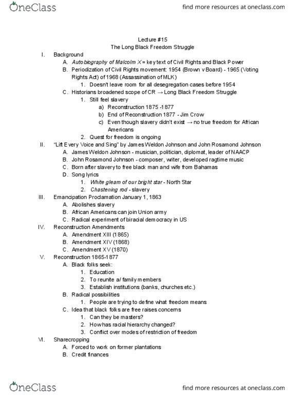 AFRICAM 27AC Lecture Notes - Lecture 15: J. Rosamond Johnson, James Weldon Johnson, Fourteenth Amendment To The United States Constitution thumbnail