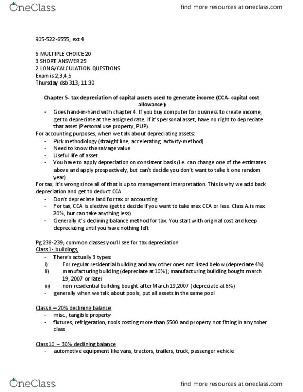 COMMERCE 4SB3 Lecture Notes - Lecture 5: Tax, Capital Cost Allowance, Financial Statement thumbnail