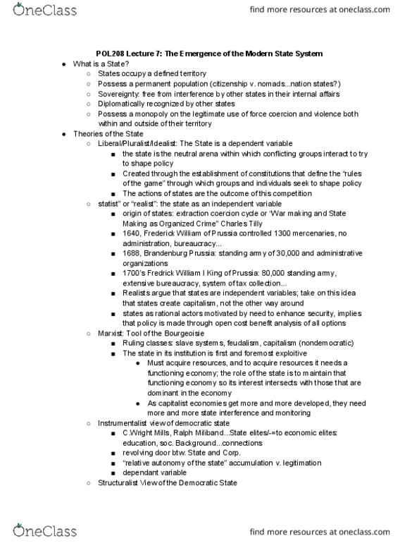 POL208Y1 Lecture Notes - Lecture 7: Kingdom Of Prussia, Ralph Miliband, Dependent And Independent Variables thumbnail