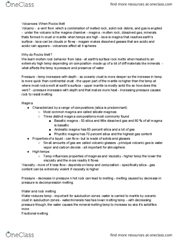 EARTHSS 1 Chapter Notes - Chapter 6: Igneous Rock, Magma Chamber, Continental Crust thumbnail