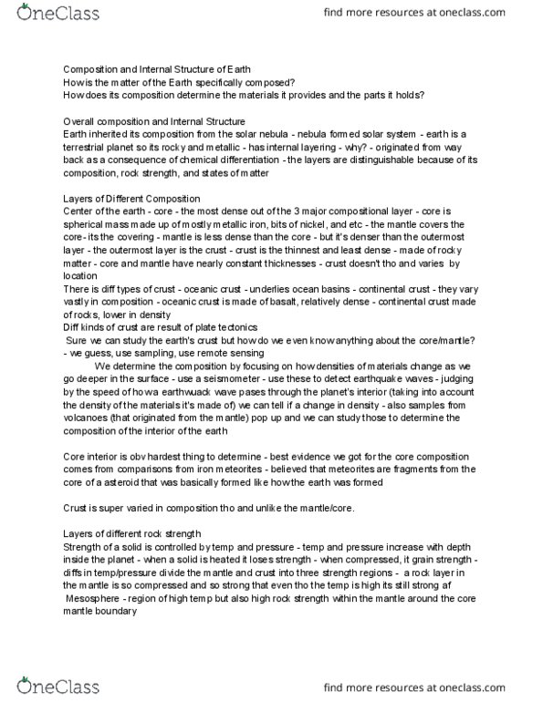 EARTHSS 1 Chapter Notes - Chapter 4: Continental Crust, Oceanic Crust, Structure Of The Earth thumbnail