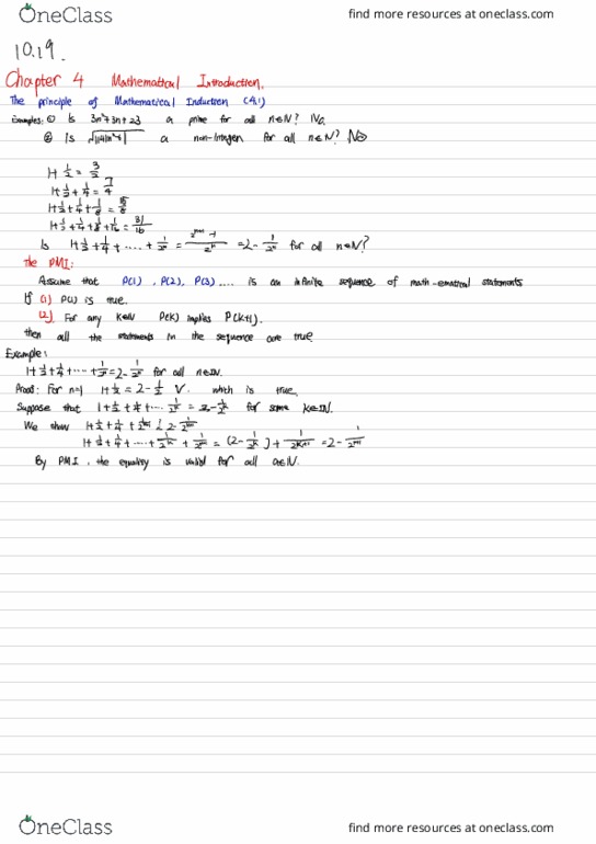 MAT102H5 Lecture Notes - Lecture 17: Mathematical Induction, Horse Length cover image