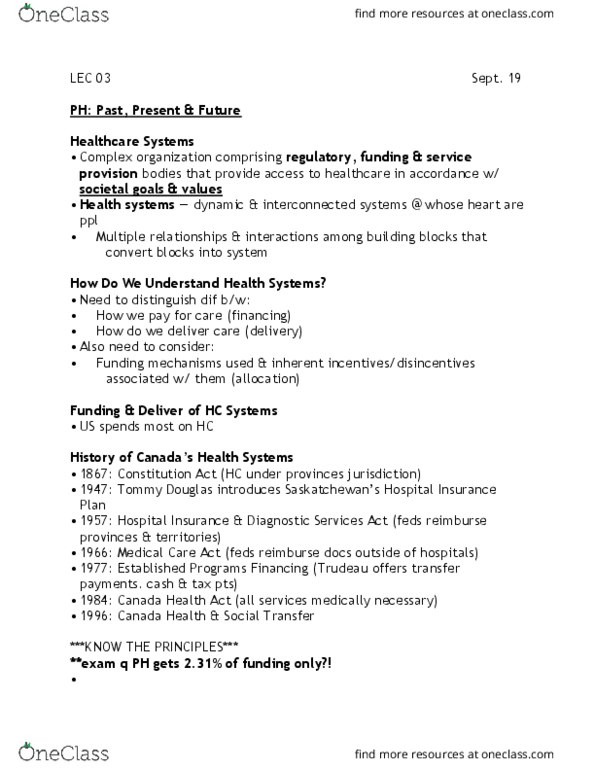 HLTB16H3 Lecture Notes - Lecture 3: Canada Health Act, Canada Health Transfer, Canada Social Transfer thumbnail