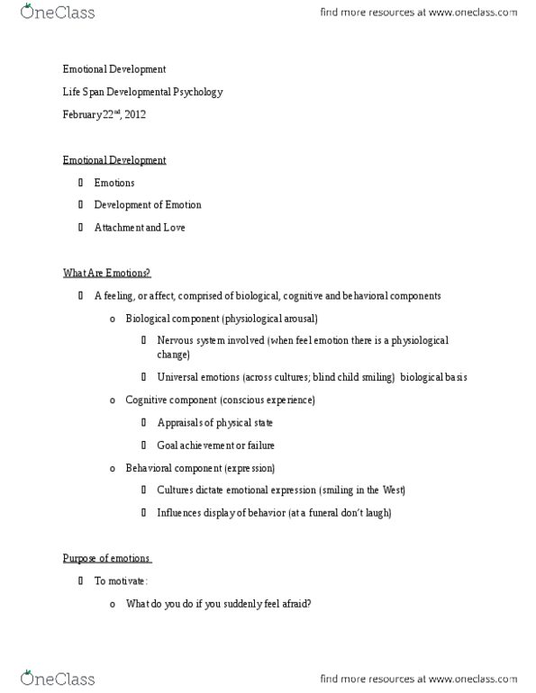 PSY BEH 101D Lecture Notes - Lecture 10: 18 Months, Emotional Expression, Cognitive Development thumbnail