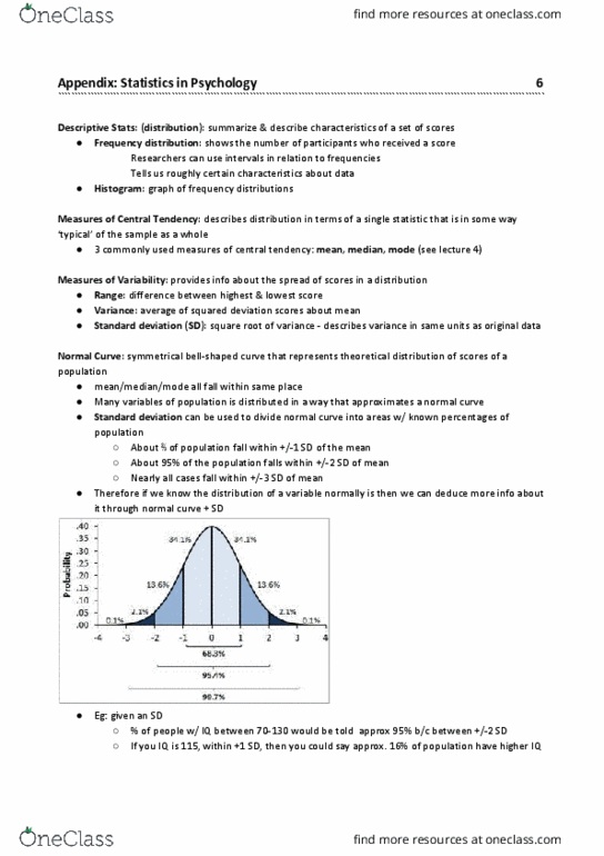 Psychology 1000 Chapter Notes - Chapter Appendix: Standard Deviation, Frequency Distribution, Central Tendency thumbnail