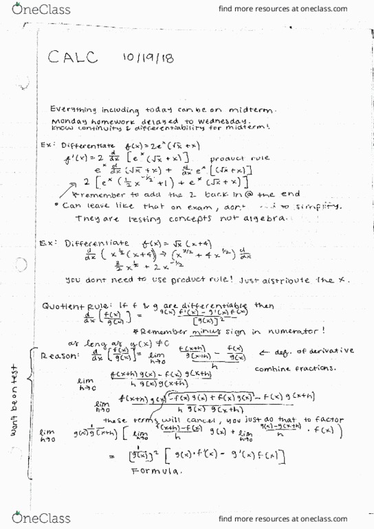 MATH 124 Lecture 11: 10.19 notes cover image