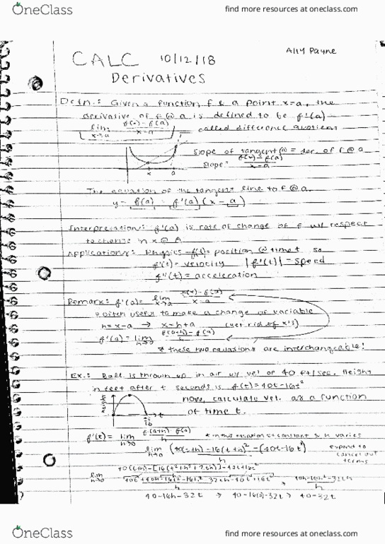 MATH 124 Lecture 8: 10.12 Notes cover image