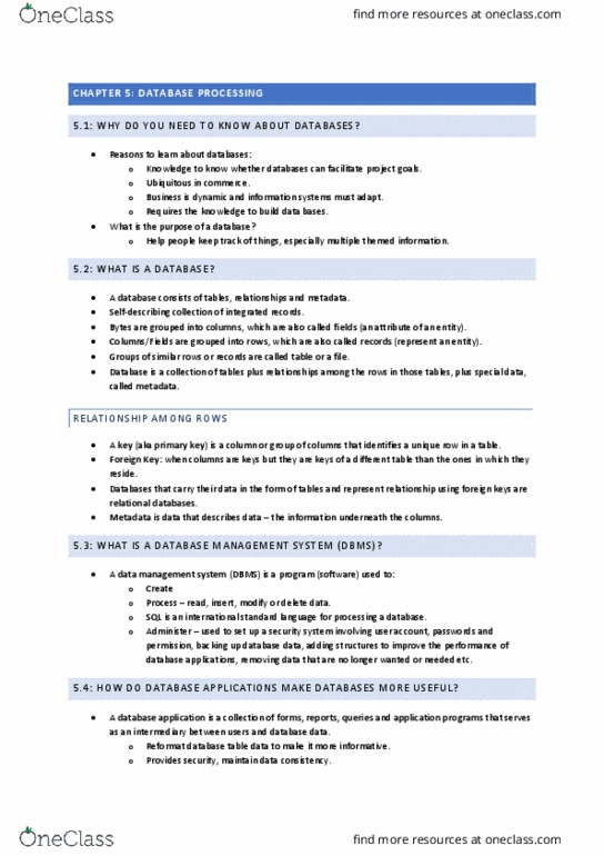 INFS1602 Lecture Notes - Lecture 5: Database, Data Hub, Foreign Key thumbnail