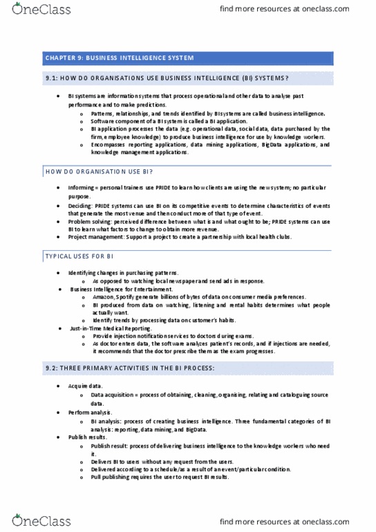 INFS1602 Lecture Notes - Lecture 9: Business Intelligence, Data Mining, Component-Based Software Engineering thumbnail