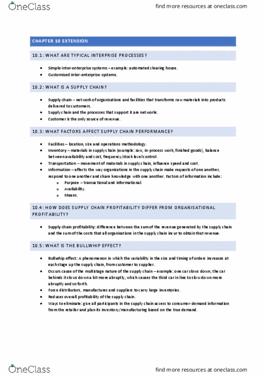 INFS1602 Lecture Notes - Lecture 10: Supply Chain Network, Bullwhip, Supply Chain thumbnail