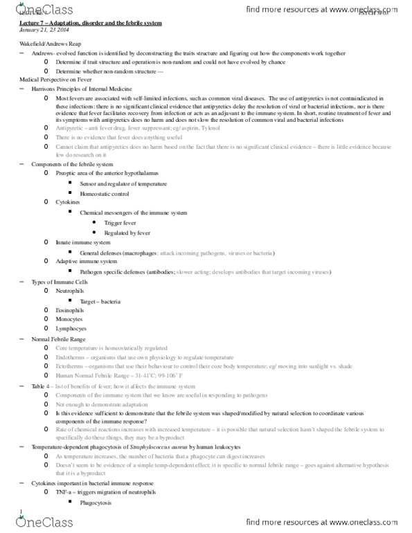 PSYCH 3F03 Lecture Notes - Lecture 7: Rhinovirus, Interleukin 1 Beta, Sildenafil thumbnail