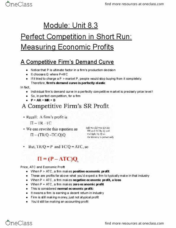 ECON 1B03 Lecture Notes - Lecture 26: Perfect Competition, Profit (Economics), Demand Curve thumbnail