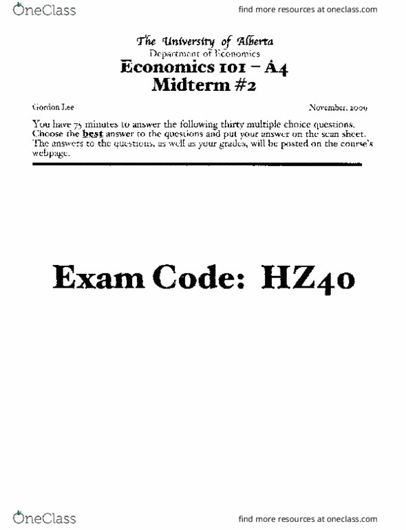 ECON101 Midterm: ECON101 Midterm 2 2009 Fall - OneClass