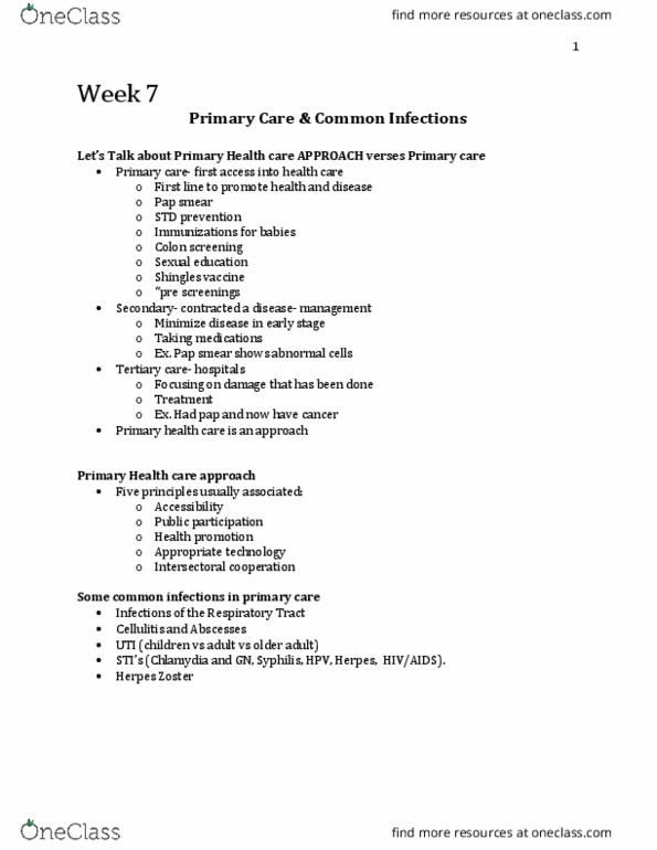 Nursing 4400A/B Lecture Notes - Lecture 7: Pap Test, Primary Healthcare, Health Care thumbnail