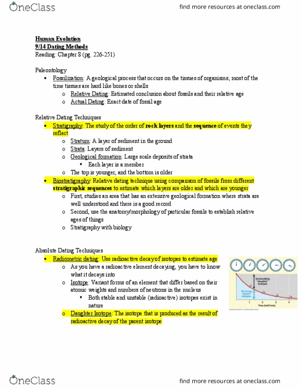 L48 Anthro 150A Lecture Notes - Lecture 8: Radiometric Dating, Geological Formation, Relative Dating thumbnail