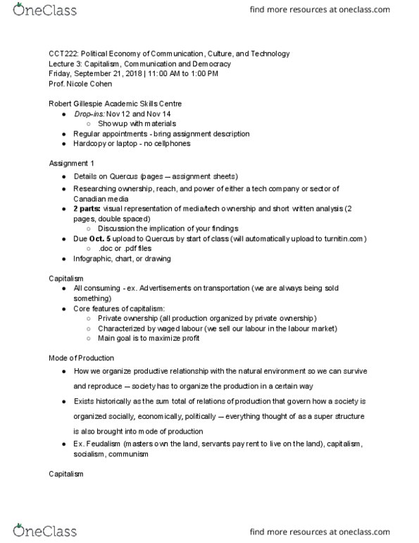 CCT222H5 Lecture Notes - Lecture 3: Infographic, Wage Labour, Labour Power thumbnail