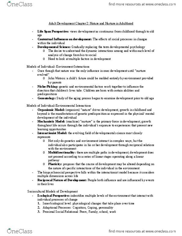 PSY 402 Chapter Notes - Chapter 2: Calorie Restriction, Observational Error, Chromosome thumbnail