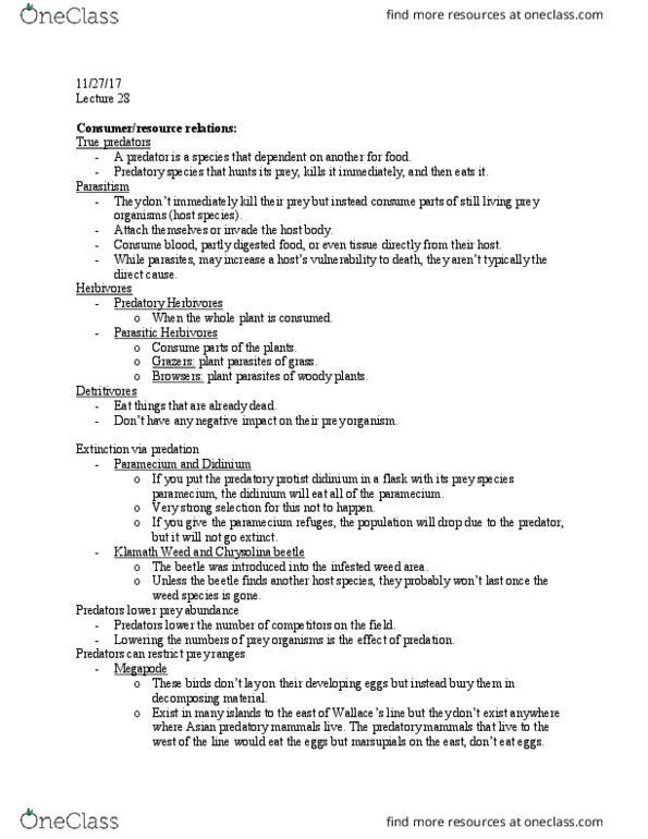 BIO 200LLB Lecture Notes - Lecture 28: Chrysolina, Paramecium, Megapode thumbnail