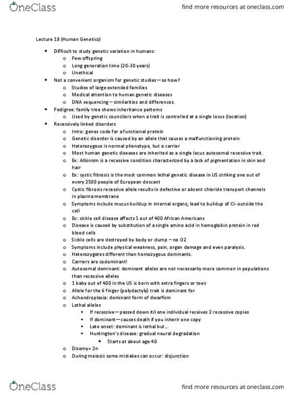 01:119:115 Lecture Notes - Lecture 18: Lethal Allele, Sickle-Cell Disease, Achondroplasia thumbnail