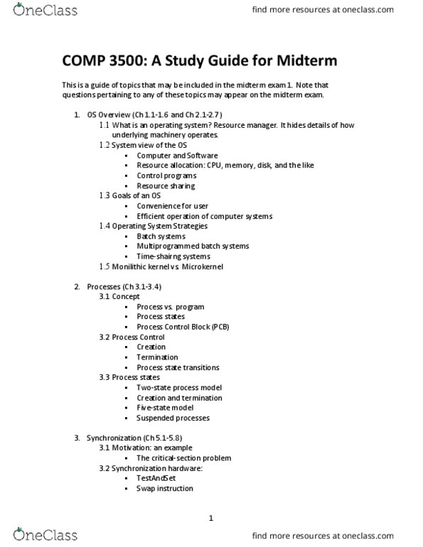 COMP 3500 Lecture Notes - Lecture 10: Microkernel, Resource Allocation, Context Switch thumbnail