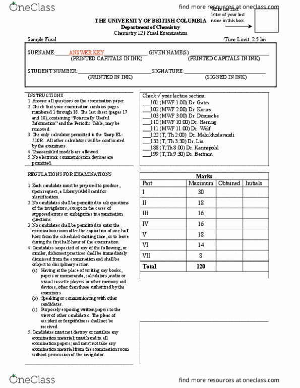 CHEM 121 Final CHEM 121 Final Exam OneClass