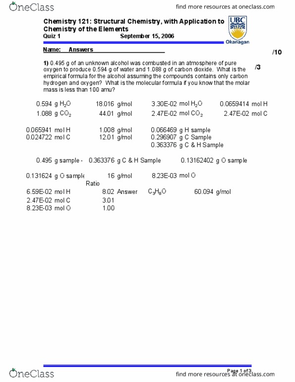 Chem Final Chemistry 121 With Doughty At Southeastern