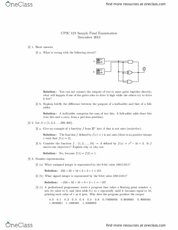 CPSC 121 Study Guide - Fall 2018, Final - Surjective Function, Brie ...