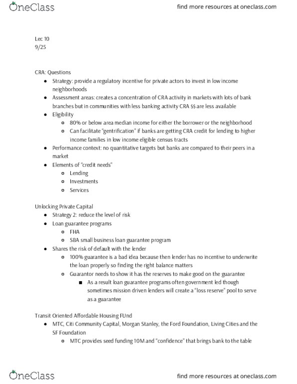 CY PLAN 113B Lecture Notes - Lecture 10: Median Income, Morgan Stanley, Loan Guarantee thumbnail