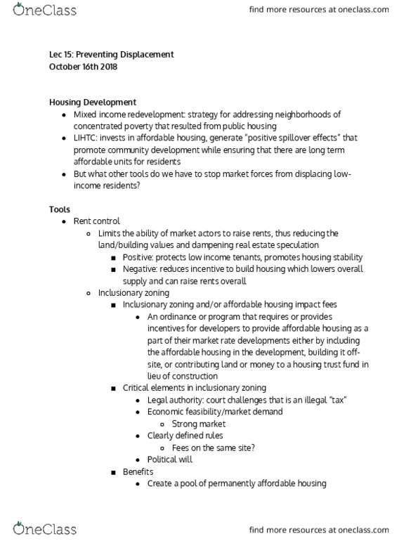 CY PLAN 113B Lecture Notes - Lecture 15: Inclusionary Zoning, Concentrated Poverty, Rent Regulation thumbnail