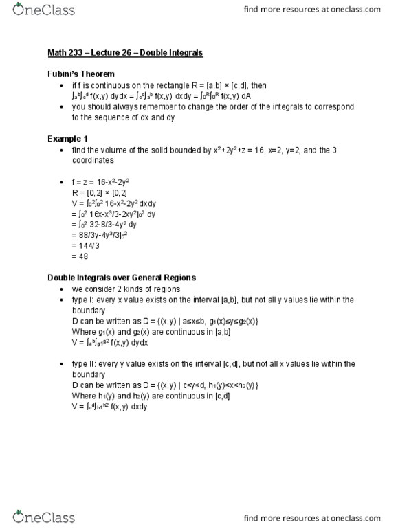 L24 Math 233 Lecture 26: Math 233 – Lecture 26 – Double Integrals thumbnail