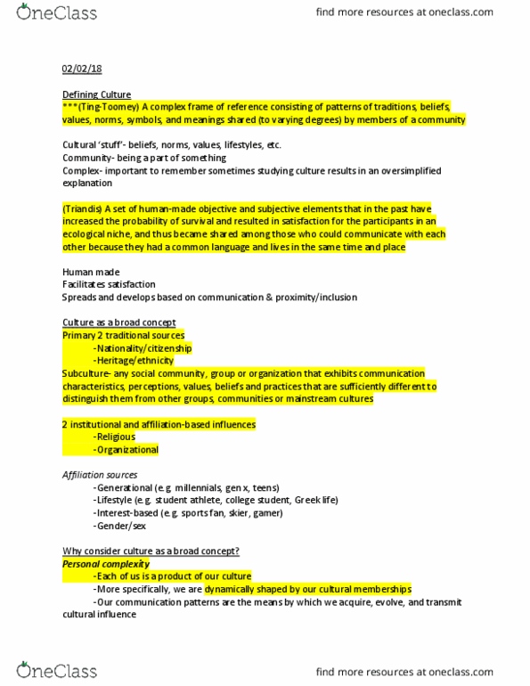 COM 202 Lecture Notes - Lecture 1: Ecological Niche, Organizational Culture, Subculture thumbnail