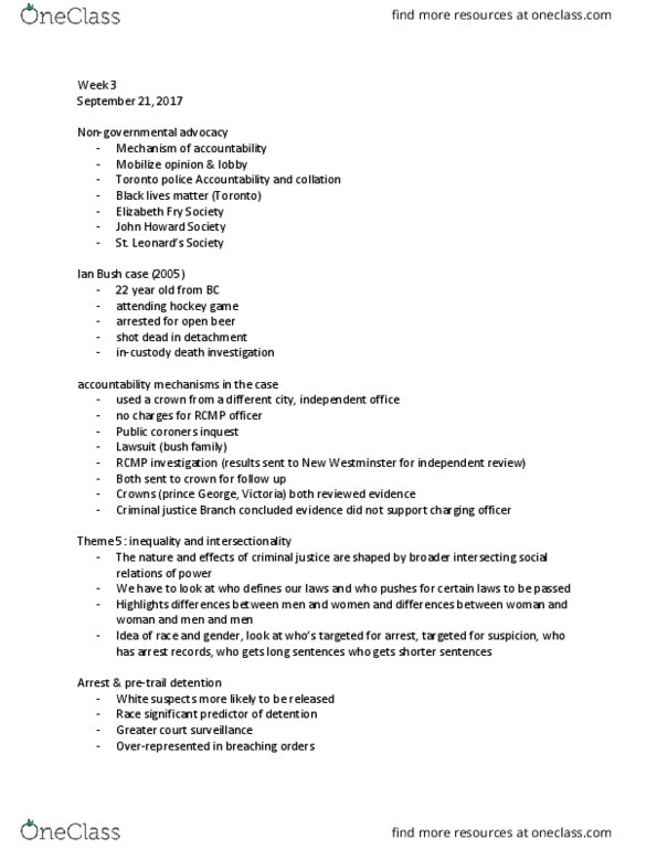 CRIM 1650 Lecture Notes - Lecture 3: Canadian Association Of Elizabeth Fry Societies, Bush Family, Intersectionality thumbnail