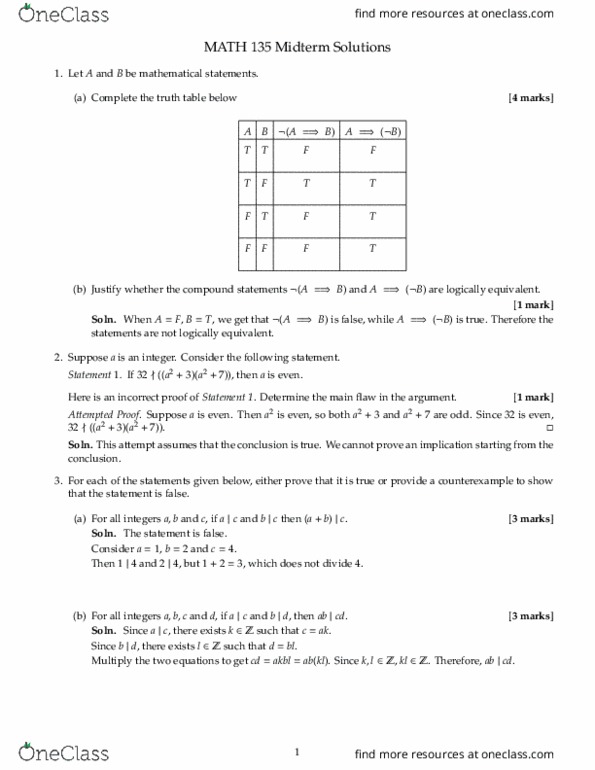 MATH135 Study Guide - Fall 2018, Midterm - Contraposition, Mathematical ...