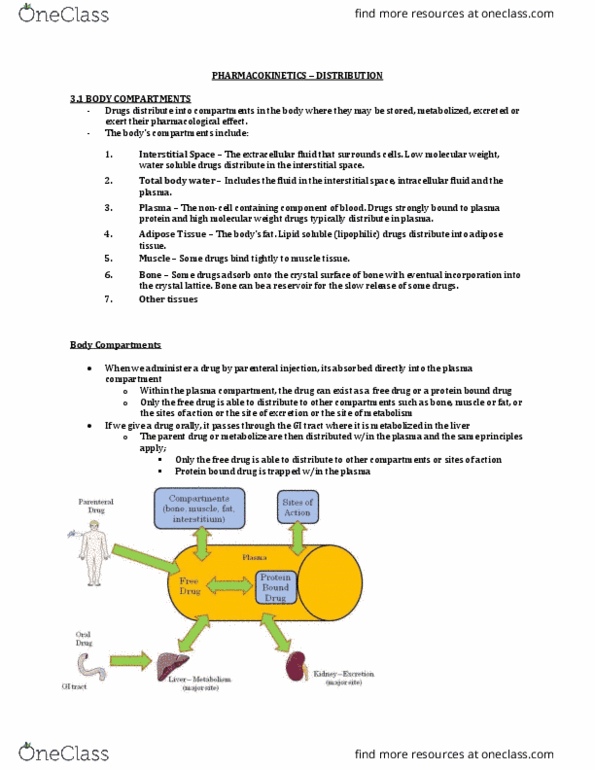 Pharmacology 2060A/B Lecture Notes - Lecture 3: Plasma Protein Binding, Body Water, Extracellular Fluid thumbnail