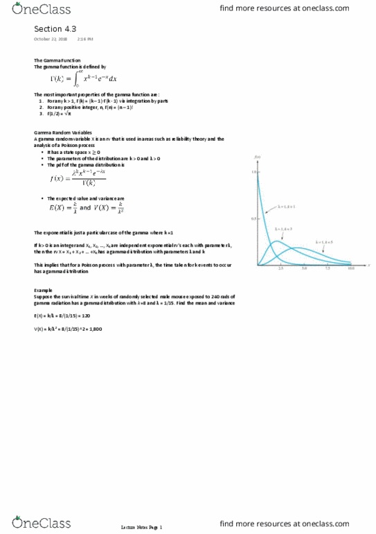 Statistical Sciences 2141A/B Lecture Notes - Lecture 18: Gamma Distribution, Poisson Point Process, Reliability Engineering thumbnail