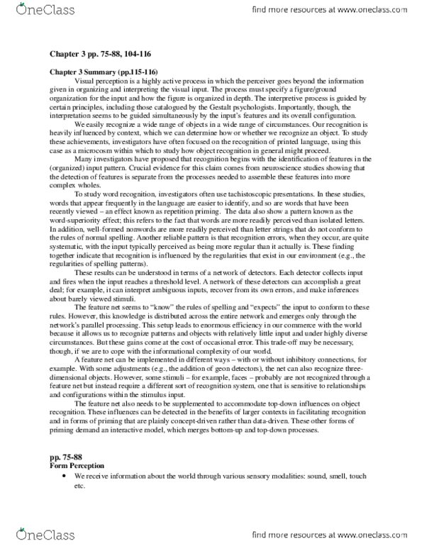 PSYC 2650 Chapter Notes - Chapter 3: Prosopagnosia thumbnail