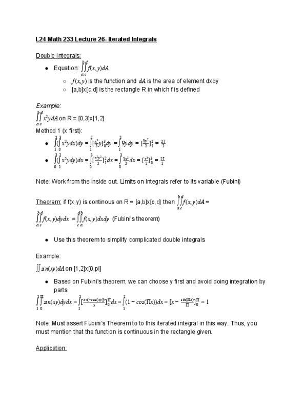 L24 Math 233 Lecture 26: L24 Math 233 Lecture 26- Iterated Integrals cover image