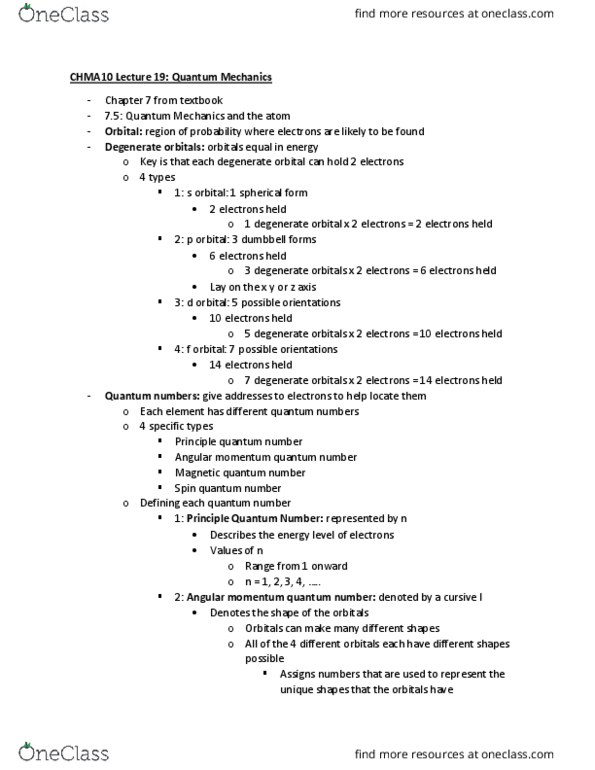 CHMA10H3 Lecture Notes - Lecture 22: Magnetic Quantum Number, Angular Momentum cover image