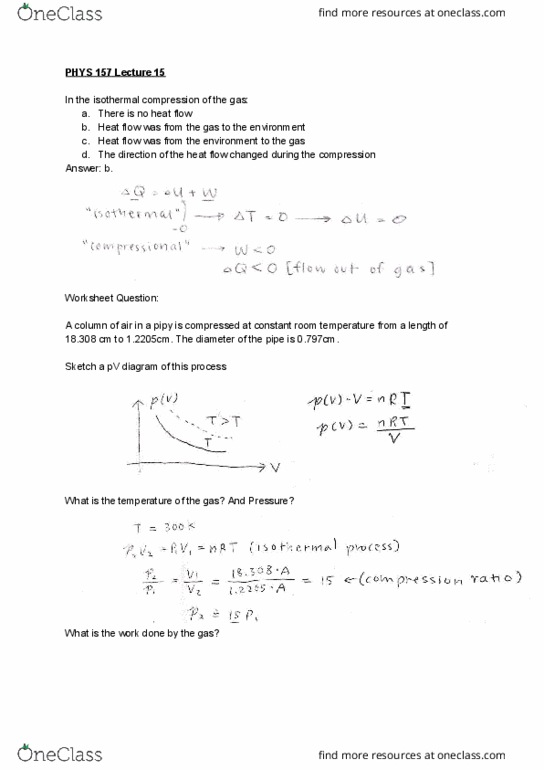 PHYS 157 Lecture Notes - Lecture 15: Isothermal Process thumbnail