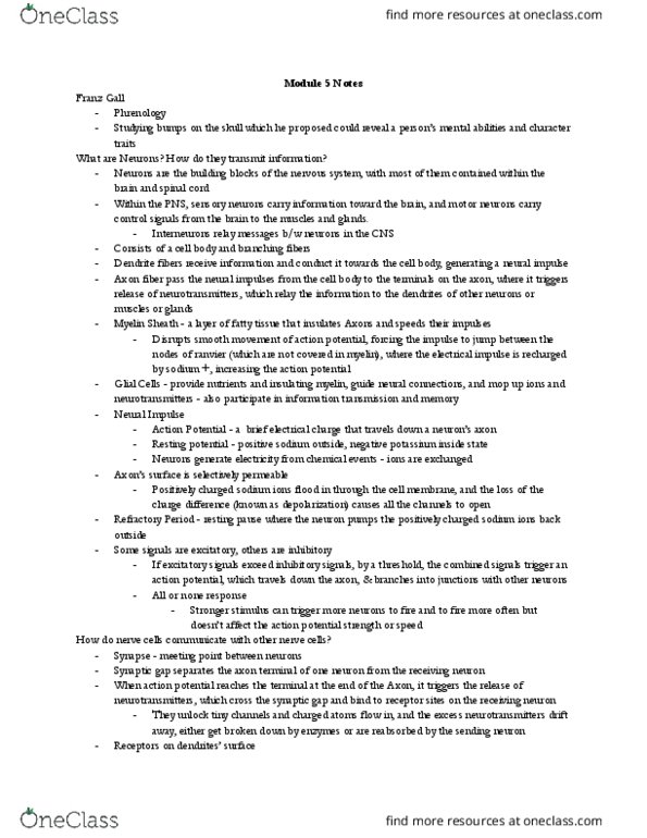 PSY-1200 Chapter Notes - Chapter 5-16: Axon Terminal, Resting Potential, Myelin thumbnail