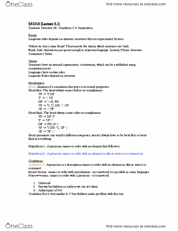 LING 1 Lecture Notes - Lecture 14: Complementizer, Implicature, Phoneme thumbnail