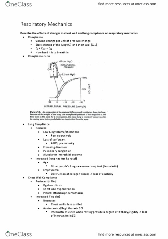 PHTY205 Lecture Notes - Lecture 15: Pulmonary Compliance, Kyphoscoliosis, Intercostal Muscle thumbnail