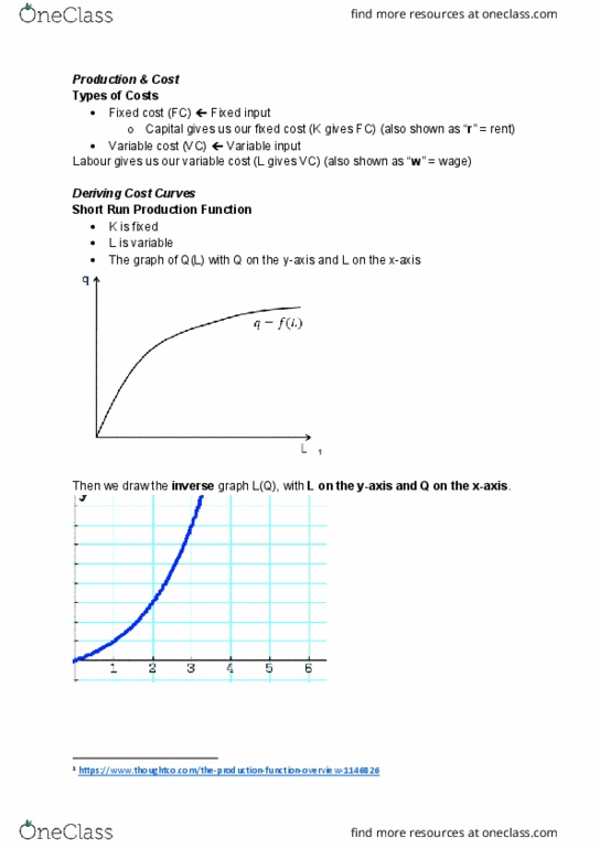 ECON 1011 Lecture Notes - Lecture 18: Fixed Cost, Variable Cost, Marginal Product cover image