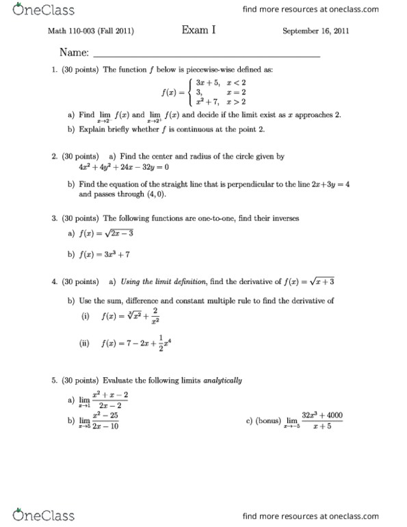 Study Guides for MATH 110 at Pennsylvania State University (PSU) - Page ...