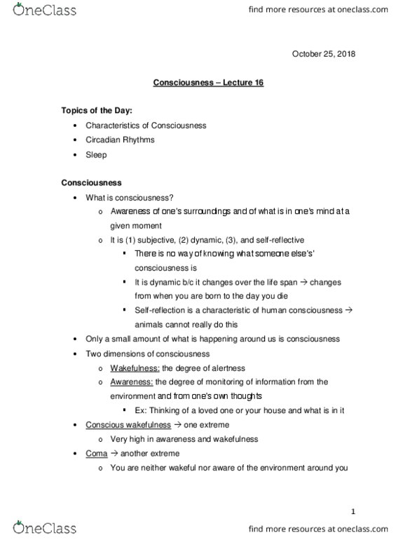 PSYO 1011 Lecture Notes - Lecture 16: Circadian Rhythm, Melatonin, Startle Response thumbnail